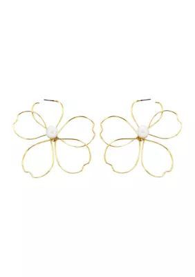 Belk Gold Pearl Center Wire Flower Earrings | Belk