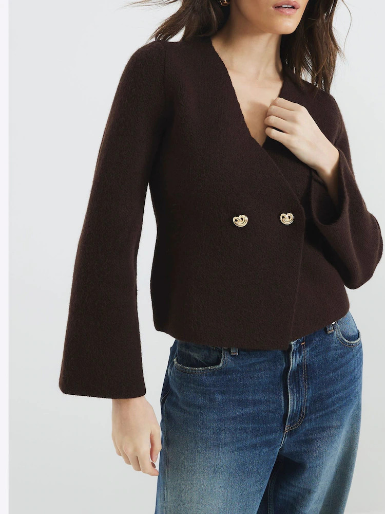 River Island Brown Chrome Asymmetric Button Cardigan | Next US