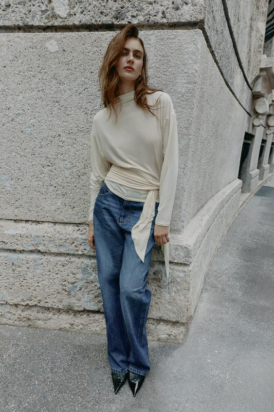 Zara - Sash T-Shirt - Oyster-White - L - Woman | Zara US