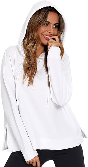 FITTIN Womens Sweatshirts Round Neck Long-sleeved Side Slit Loose Sports Hoodie | Amazon (US)
