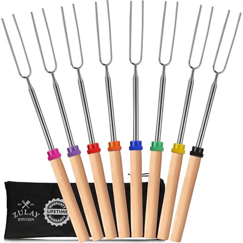 Zulay Kitchen Smores Sticks - 8 Pack, 32" Telescopic Marshmallow Roasting Sticks for Fire Pit Extra Long - Marshmallow Sticks for Fire Pit - Smores Skewers - Marshmallow Roasting Skewers | Amazon (US)