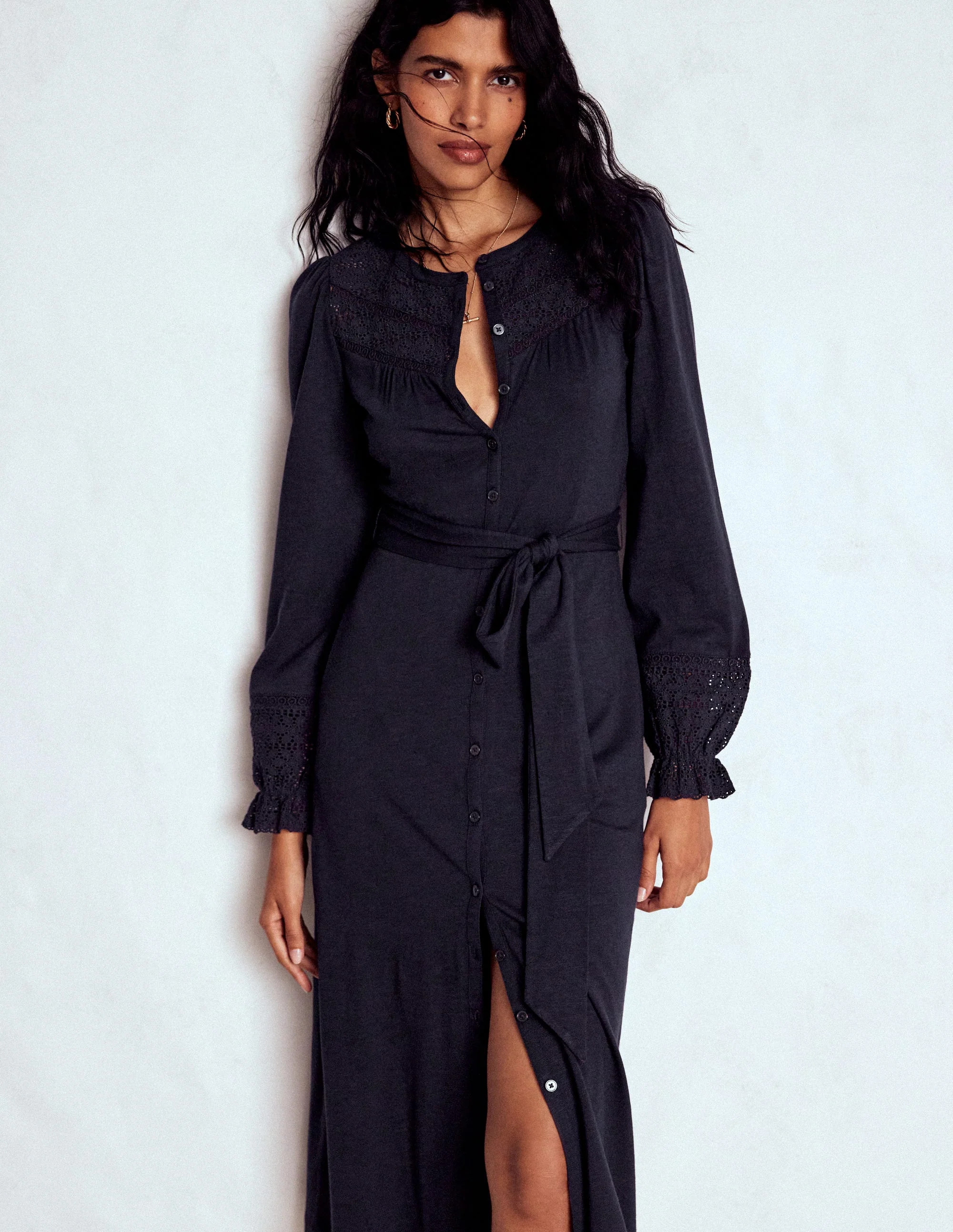 Marcia Jersey Shirt Dress-Black | Boden (US)