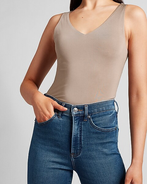 Body Contour Double Layer V-Neck Thong Bodysuit | Express