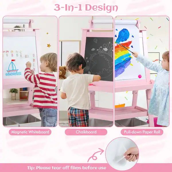 Gymax 3 in 1 Double-Sided Storage Art Easel w/Paint Cups for Kid | Bed Bath & Beyond