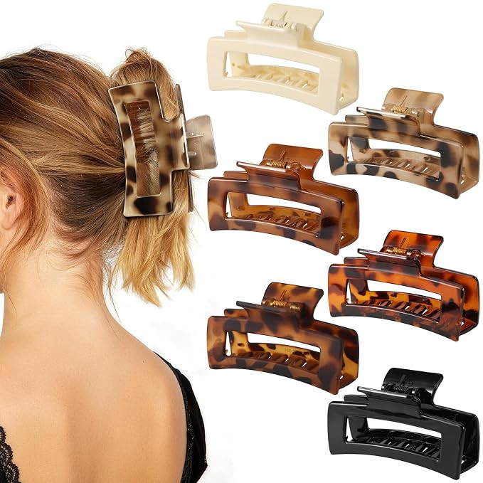 Auseibeely 6 Pack 4.1 Inch Large Claw Clips for Thick Hair, Big Tortoise Shell Claw Clip for wome... | Amazon (US)
