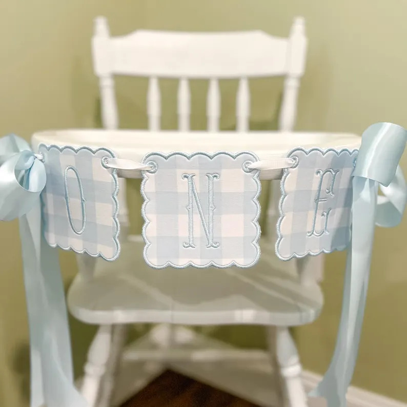 Light Blue Check "one" Birthday Banner, First Birthday Highchair Decor, Boys Birthday Decor, High... | Etsy (Global)