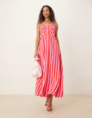 YAS - Cami maxi-jurk met knoopsluiting in roze en rode streep | ASOS (Global)