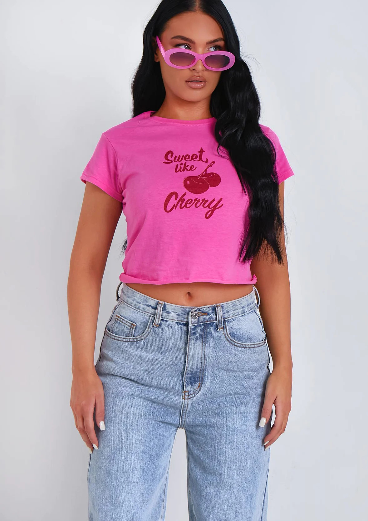 Xena Pink Sweet Like Cherry Graphic Crop Top | Missy Empire (UK)