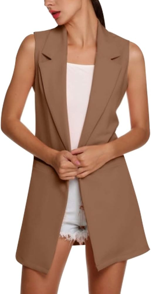 Yeokou Womens Sleeveless Blazers Jacket Long Suit Vest Open Front Cardigan with Pockets | Amazon (US)