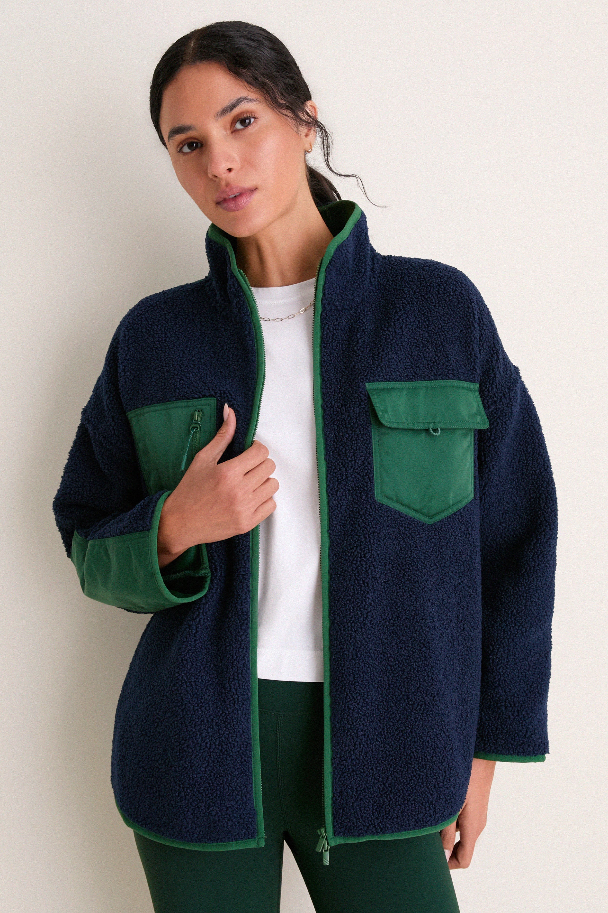 Navy and Green Fleece Lawrence Full Length Zip Up | Tuckernuck (US)