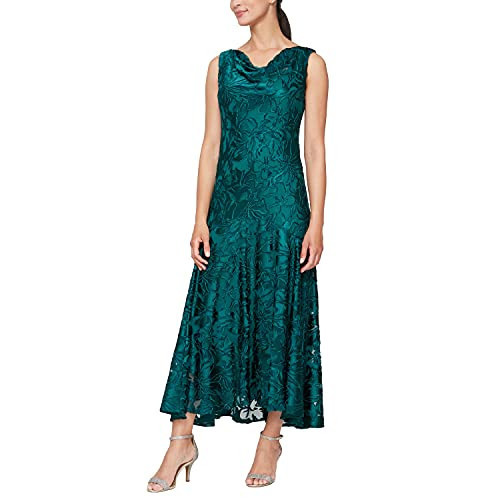 Alex Evenings Women's Sleeveless Tea Length Cowl Neck Floral Print Dress with Shawl, Emerald No Shawl, 12 | Amazon (US)