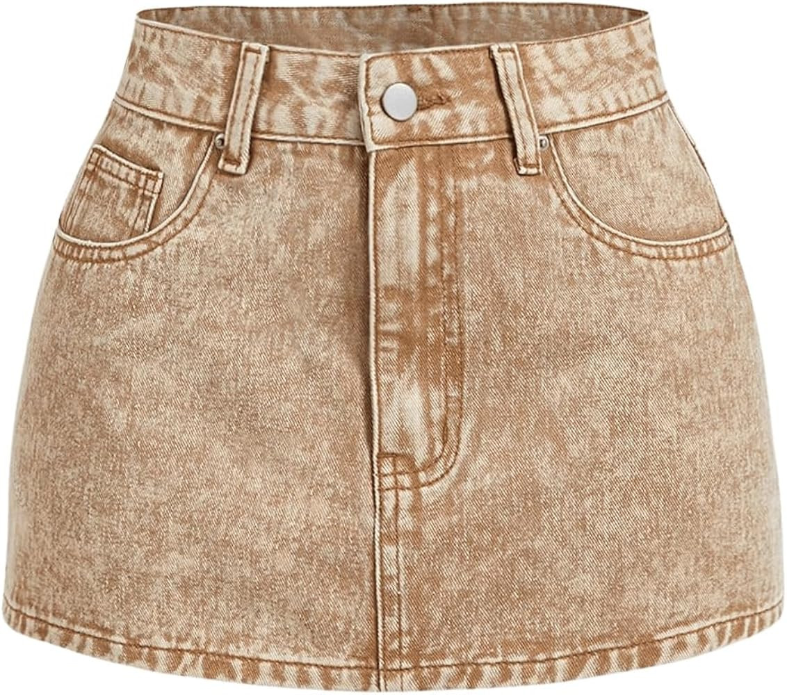 SHENHE Women's Denim Mini Skirt Low Rise Button Zip Fly Casual Y2k Mini Jean Skirt | Amazon (US)