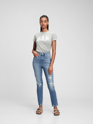 High Rise Destructed Vintage Slim Jeans with Washwell | Gap Factory