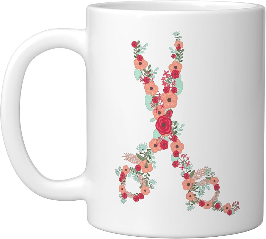 Hairstylist Watercolor Flower Shears Ceramic Mug, White | Amazon (US)