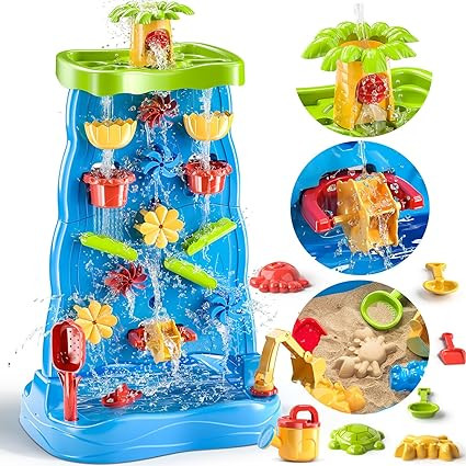TEMI Kids Waterfall Water Table for Toddlers for 3 4 5 6 7 8 Years Old, Double-Sided Water Sand T... | Amazon (US)