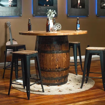 Whiskey Barrel Pub Table with 36" Oak Top Handmade Rustic Bar Table Crafted by Family-Owned Mystic Barrels | Wayfair North America