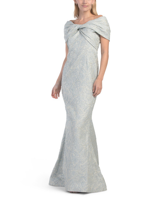 Jacquard Twist Bust Off Shoulder Mermaid Gown | TJ Maxx