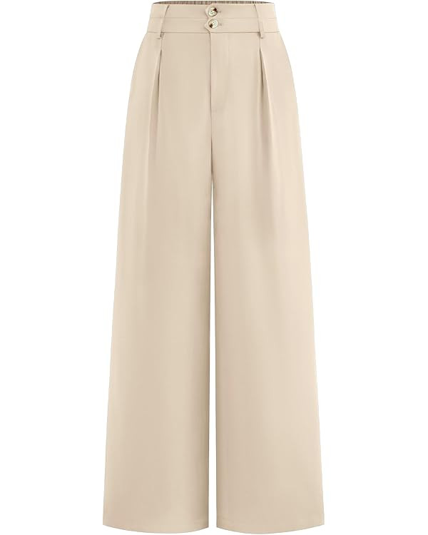 BTFBM Women Wide Leg Dress Pants 2025 High Waisted Button Pleated Business Casual Trousers Office... | Amazon (US)