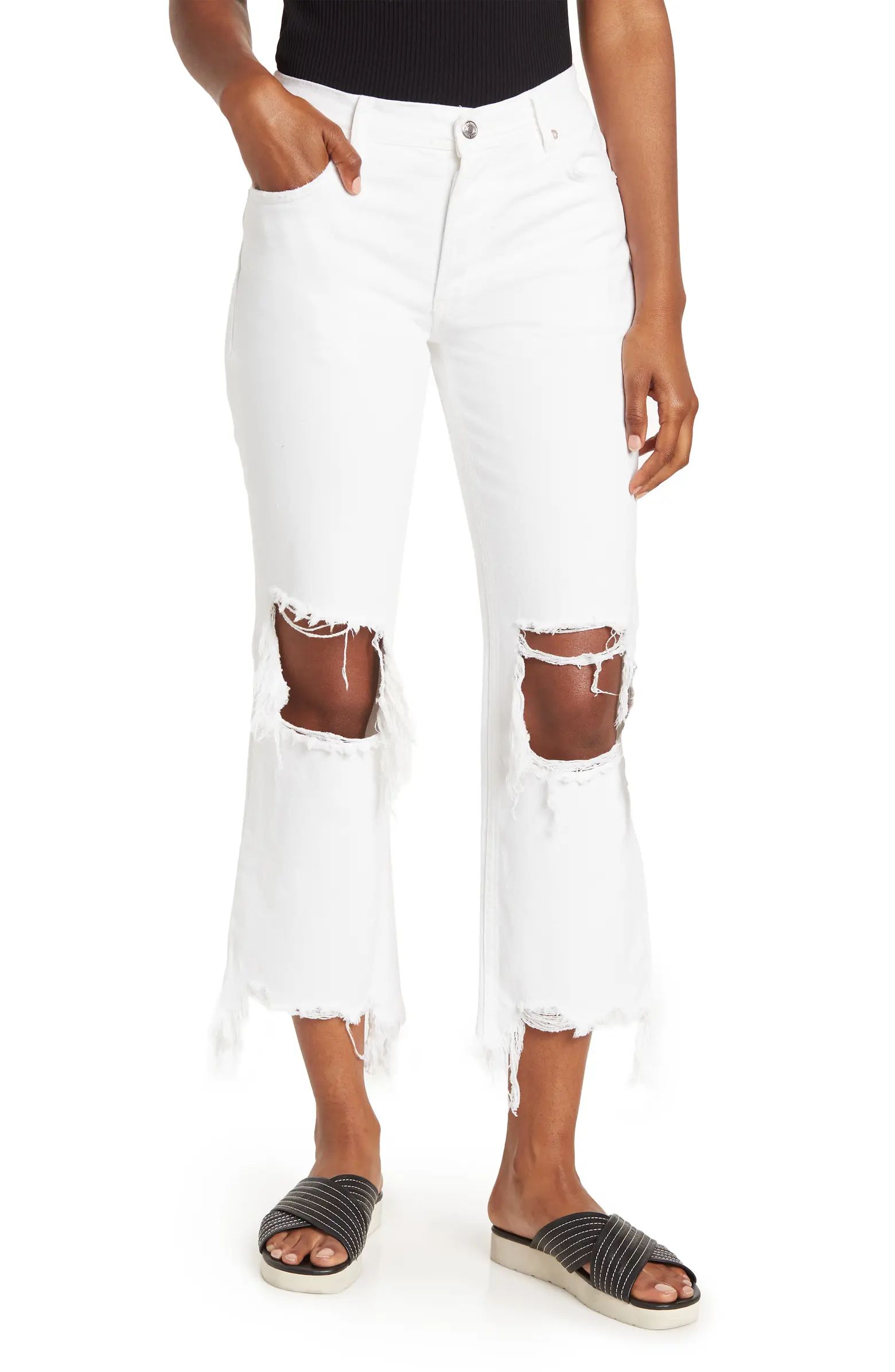 Free People Maggie Mid Rise Destroyed Jeans | Nordstromrack | Nordstrom Rack