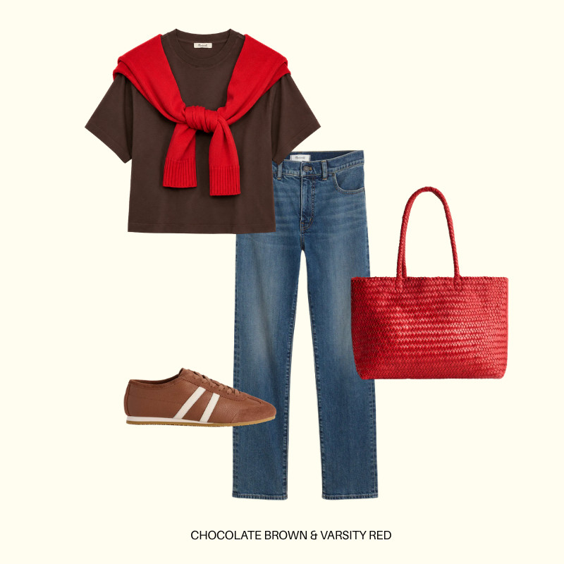 I love red and brown together and this combo would be perfect for a game day look!
