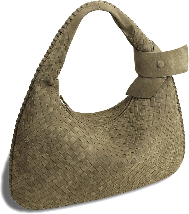 Women's Faux Suede Bag, Woven Bag, Shoulder Bag Slouchy Hobo, Suede Handbag with Zipper Closure | Amazon (US)