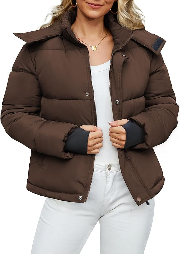 Funlingo Women's Cropped Puffer Jacket with Removable Hood Winter Zip Up Snap Button Warm Trendy ... | Amazon (US)