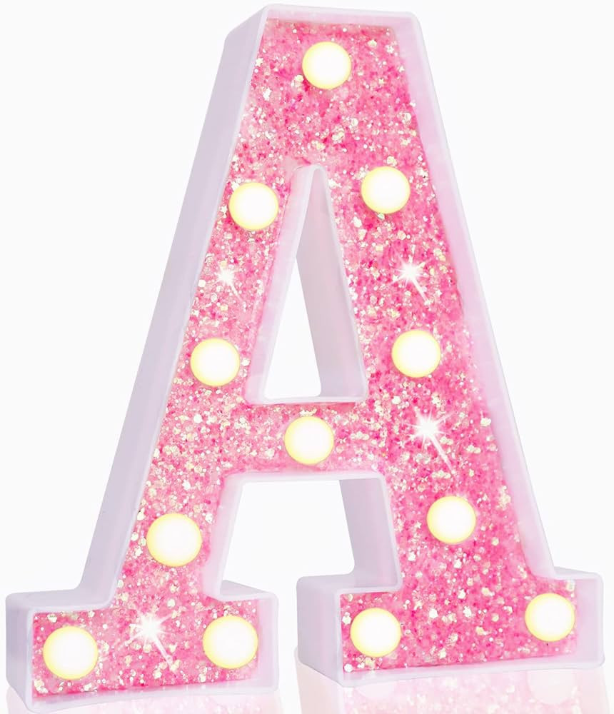 Pooqla LED Marquee Letter Lights, Light Up Pink Letters Glitter Alphabet Letter Sign Battery Powe... | Amazon (US)