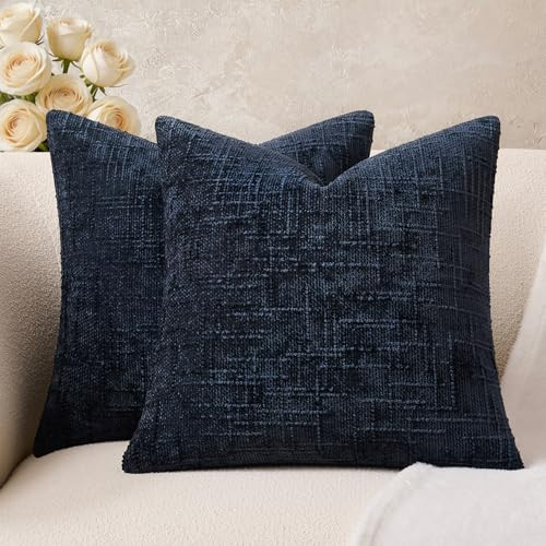 GriNeed Throw Pillow Covers Navy Blue Set of 2 20x20 Inch Pillow Covers, Soft Chenille Neutral Decorative Covers for Couch Sofa Bed Living Room, Home Modern Farmhouse Boho Decor | Amazon (US)