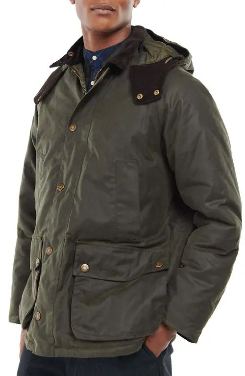 Barbour Winter Bedale Hooded Wax Jacket in Sage/Olive Night at Nordstrom, Size X-Large | Nordstrom