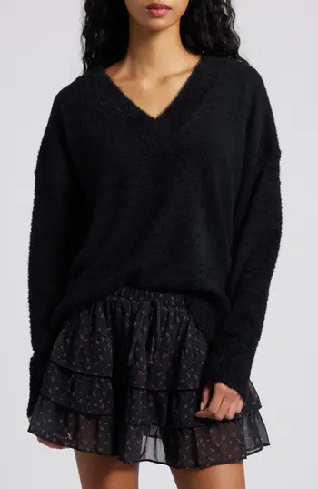 BP. Fuzzy V-Neck Sweater in Black at Nordstrom Rack, Size Xx-Small | Nordstrom Rack