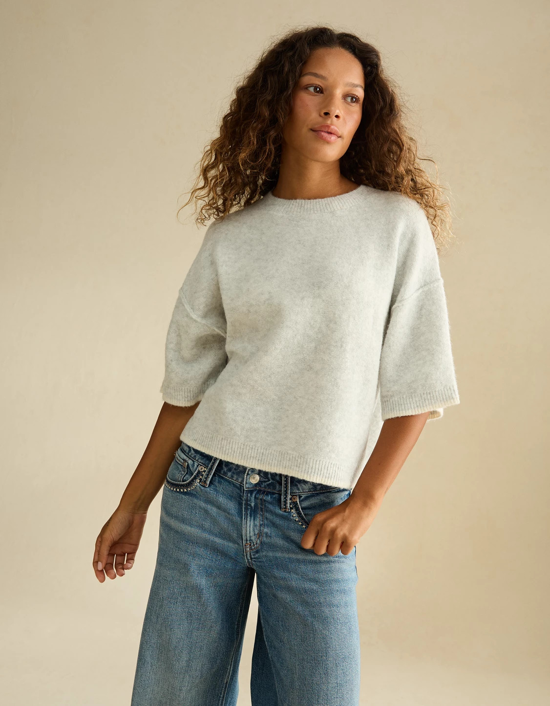 AE Whoa So Soft Short-Sleeve Sweater Women's Heather Frost XXL | American Eagle Outfitters (US & CA)