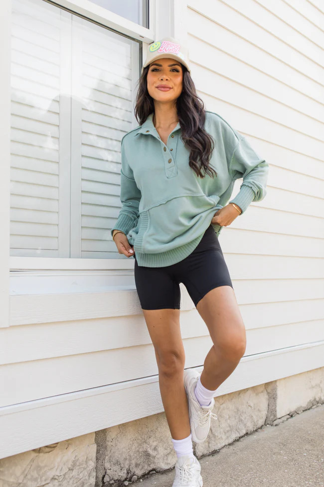 Just Go With It Olive Oversized Henley Pullover DOORBUSTER | Pink Lily