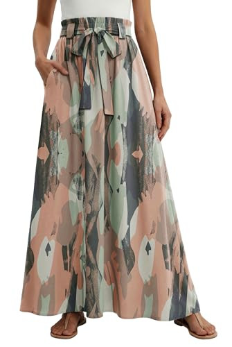 Lepunuo Flowy Boho Long Skirts Womens Casual Boho High Waisted Spring Skirts Trendy Cute Skirts with Pockets Camo Pink | Amazon (US)