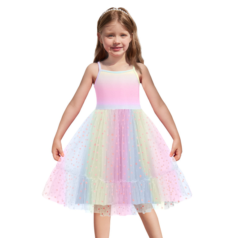 Oudiya Toddler Girls Tutu Rainbow Party Dress Tulle Ruffle Hem Cami Summer Dress for Kids 2-6Y | Walmart (US)