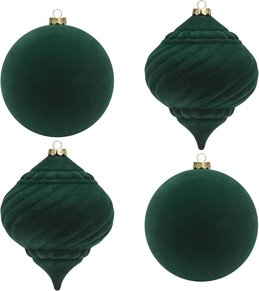 KI Store Large Velvet Christmas Balls 6-Inch Green Christmas Decorative Hanging Ornaments for Chr... | Amazon (US)