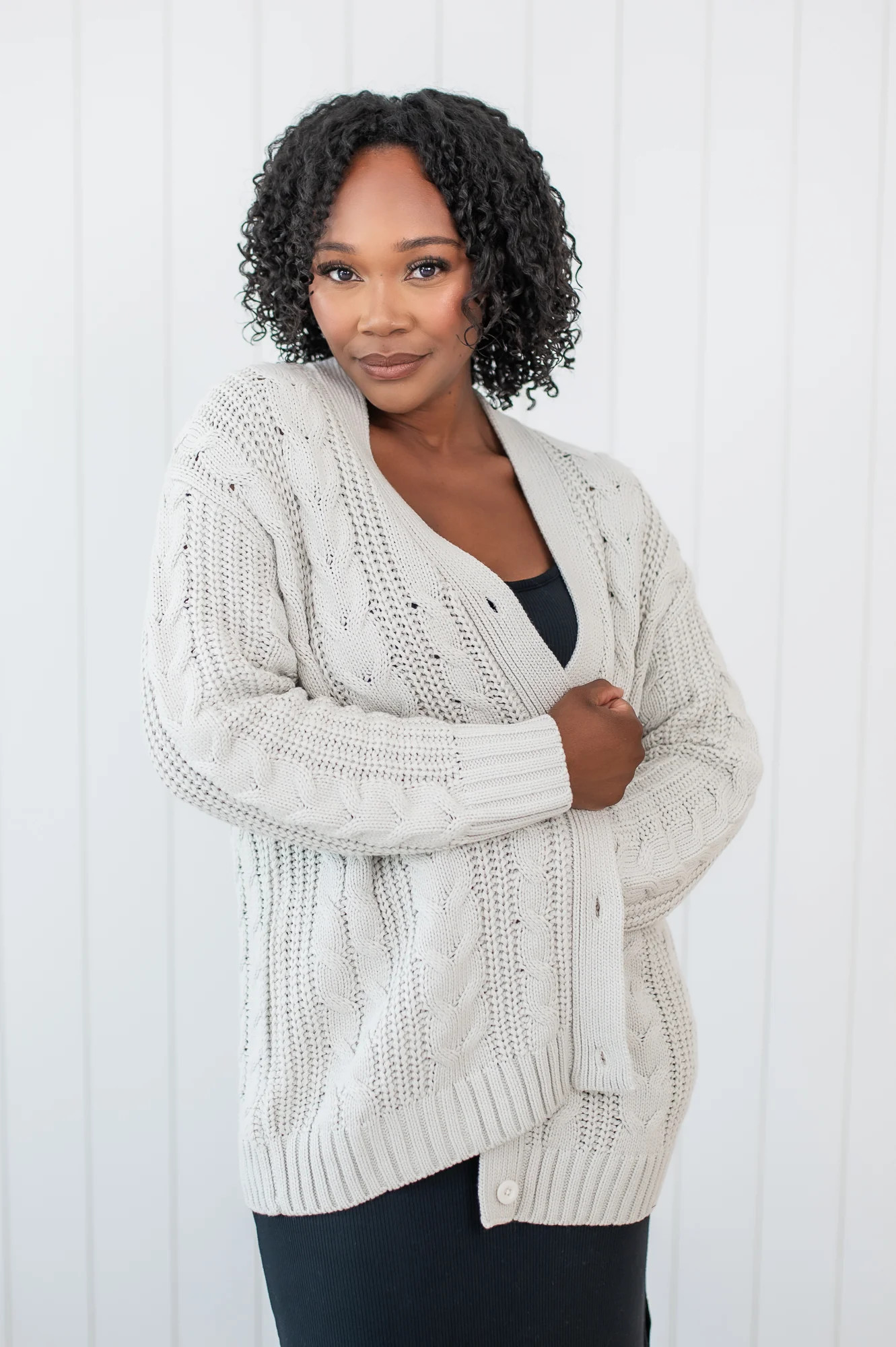 Cable Knit Cardigan in Oat | Kyte Living