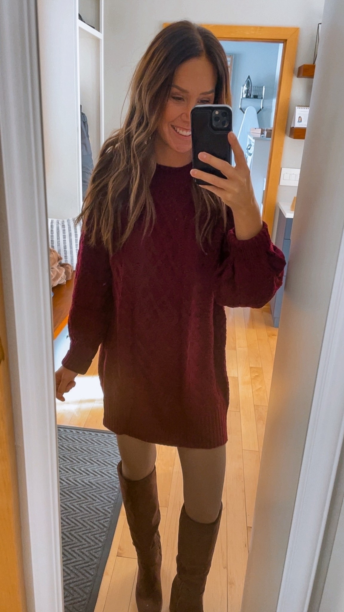 When comfort and warmth hits the holiday outfit. 

Dress: xs
Fleece tights: xs