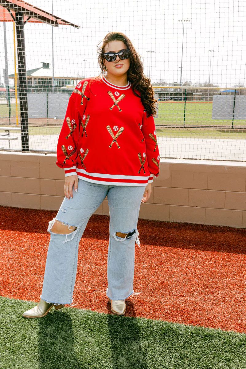 Red Scattered Baseball Bat Sweatshirt | Queen of Sparkles
