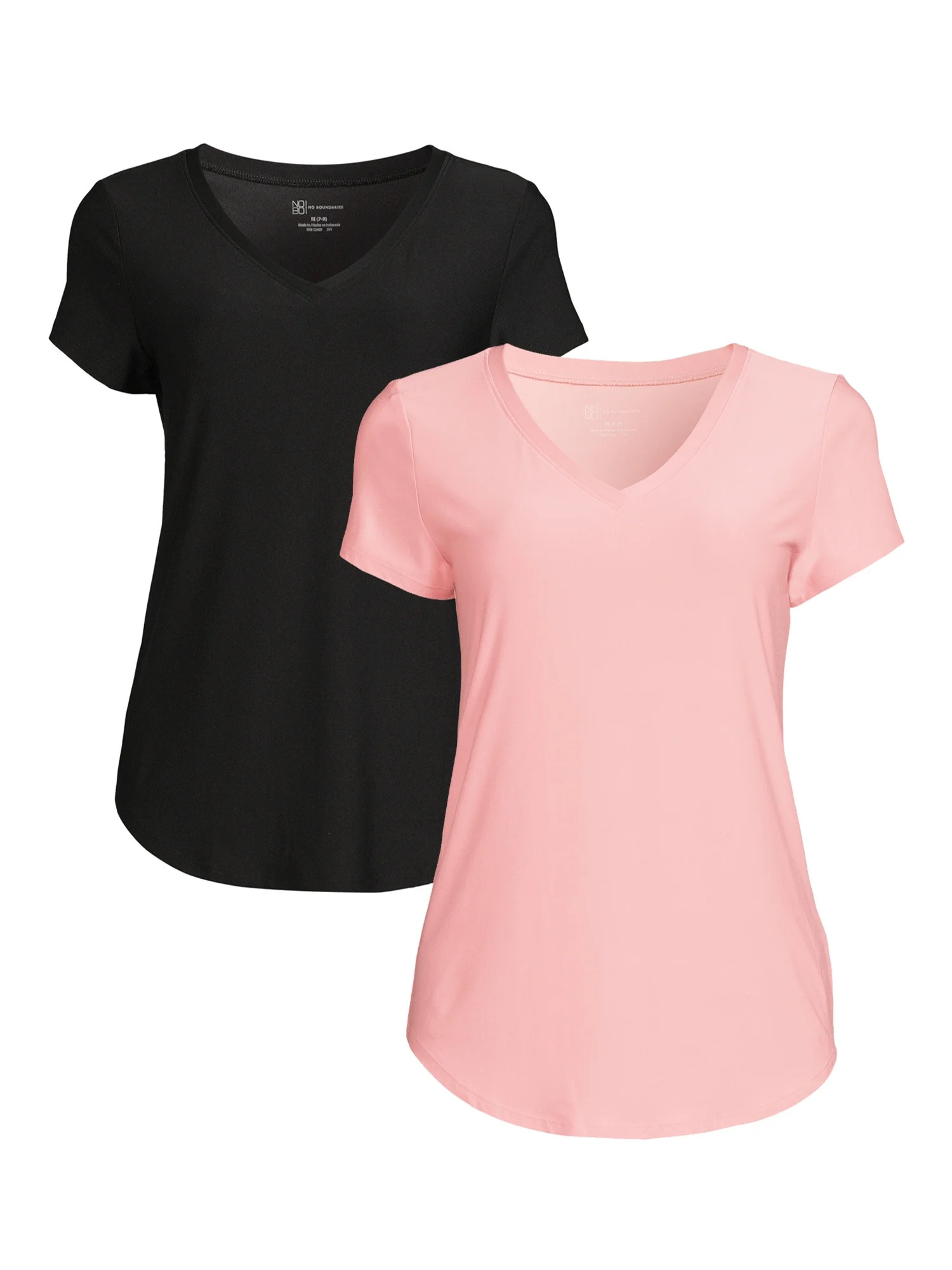 No Boundaries Juniors' Brushed V-Neck T-Shirt with Short Sleeves, 2-Pack - Walmart.com | Walmart (US)