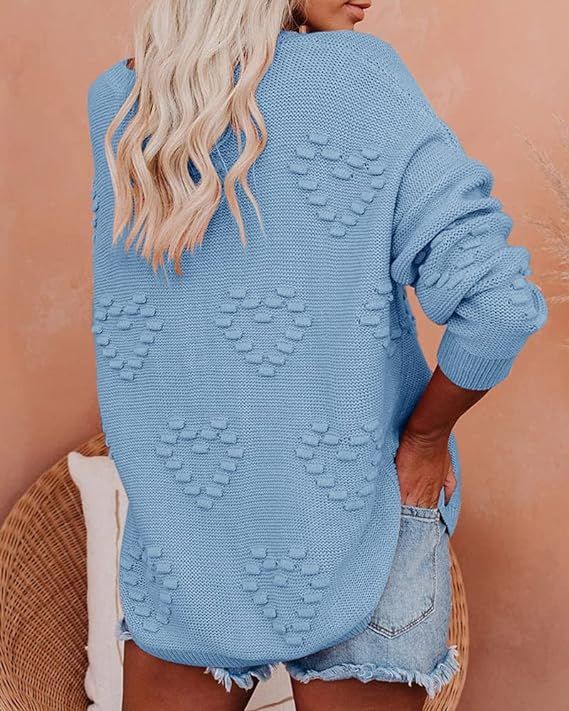 Tutorutor Womens Cute Heart Love Print Sweater Tops Oversized Crew Neck Dot Ball Loose Knitted Sp... | Amazon (US)