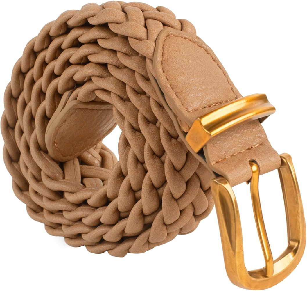 Belle Poque Womens Leather Braided Belts For Jeans Dresses Pants 1.2 Inch Wide Elastic Waist Wove... | Amazon (US)