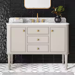 Collette 48 in W x 22 in D x 35 in H Single Sink Bath Vanity in Greige With White Carrara Marble ... | The Home Depot