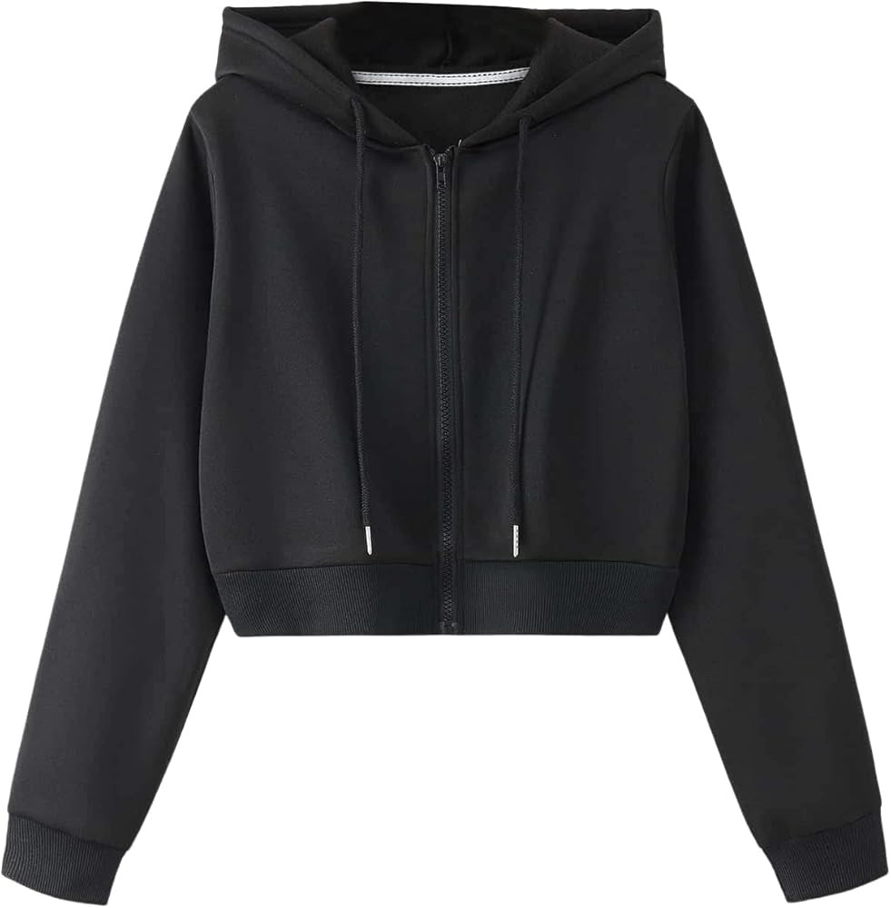 SweatyRocks Women's Long Sleeve Drawstring Full Zip Hooded Jacket Crop Sweatshirt | Amazon (US)