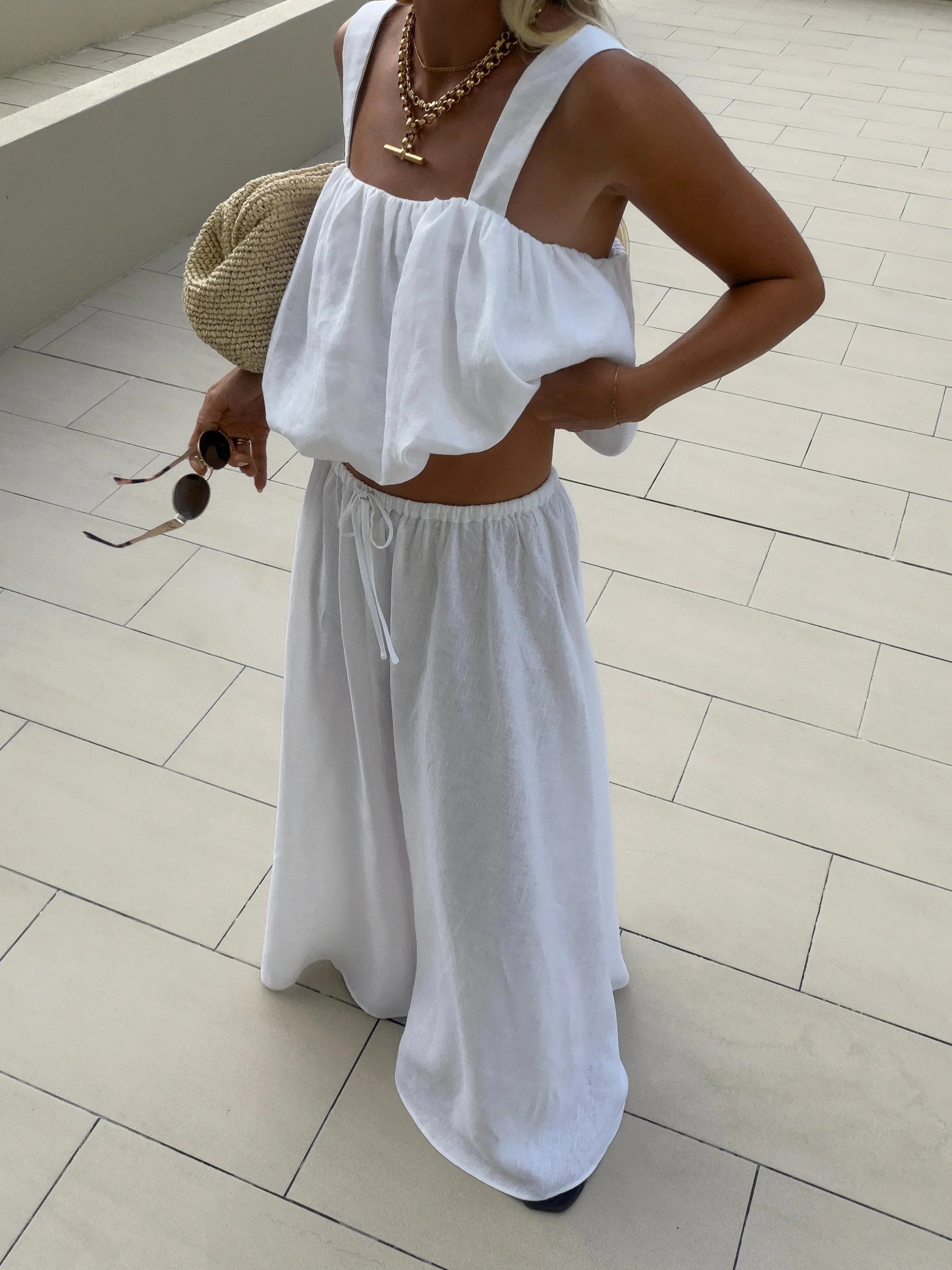 RAVELLO WHITE LINEN BUBBLE TOP | DISSH