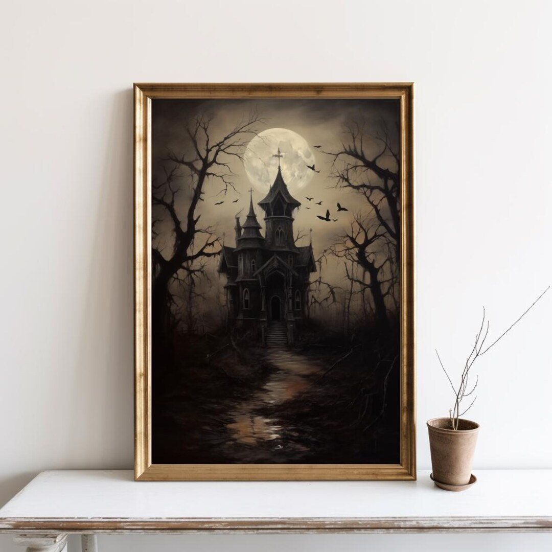 Haunted House Wall Art, Halloween Vintage Print, Dark Academia Print, Spooky House Printable Art,... | Etsy (US)