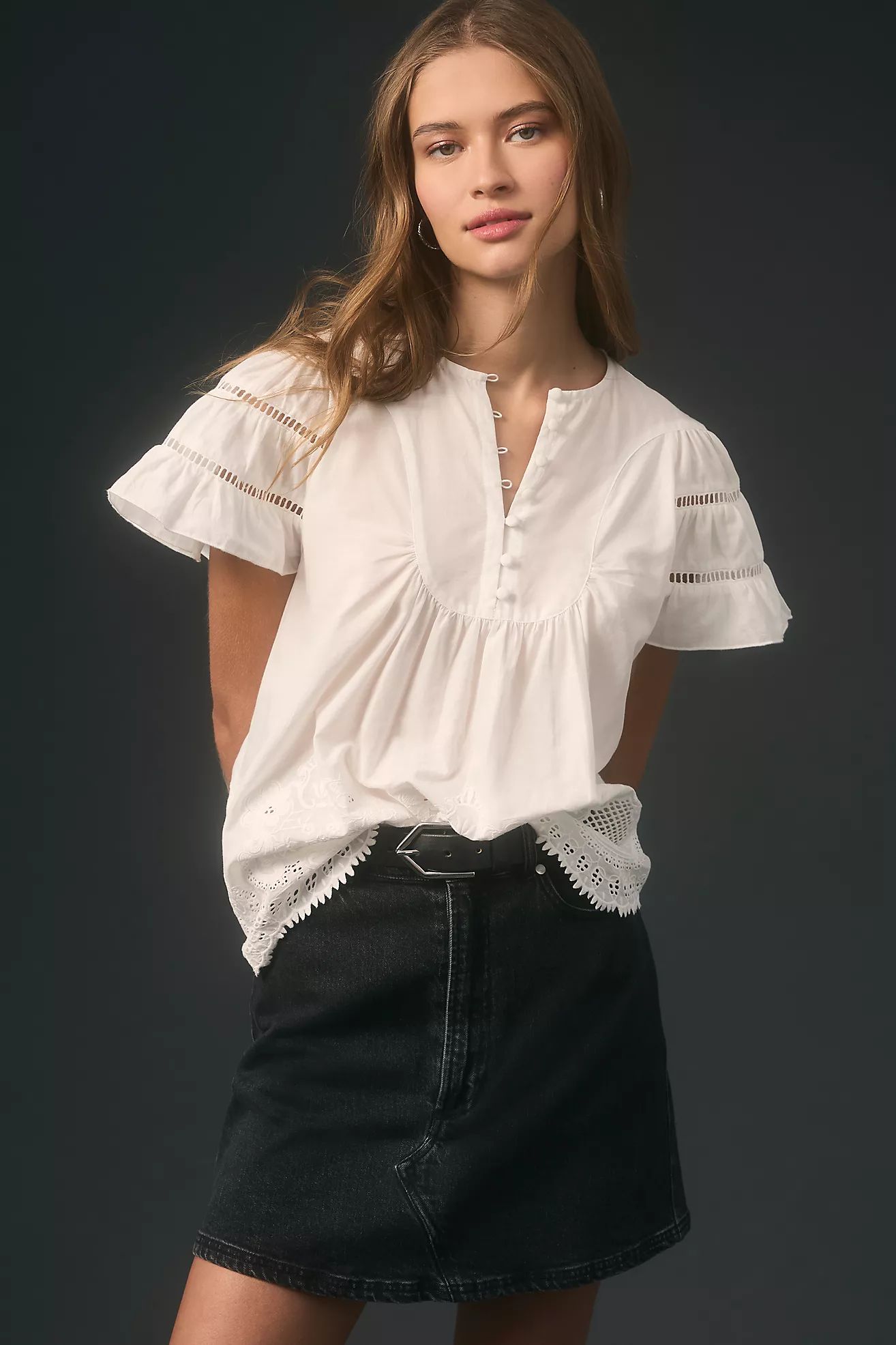 Love The Label Flutter-Sleeve Peasant Blouse | Anthropologie (US)