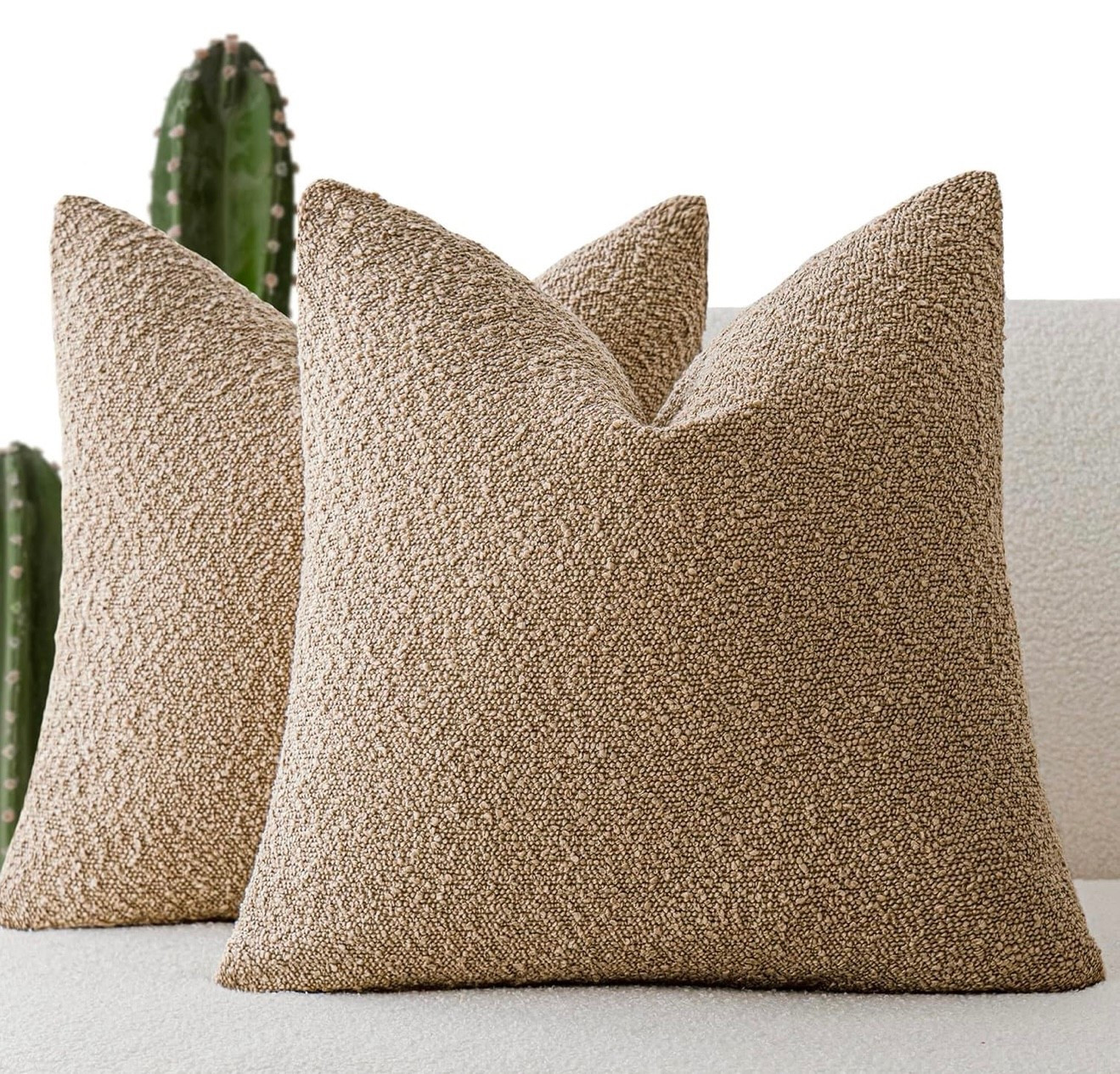 Pack of 2 Decorative Textured Boucle Throw Pillow Covers, 22 x 22 Inch, Taupe Khaki Camel 

#LTKHome