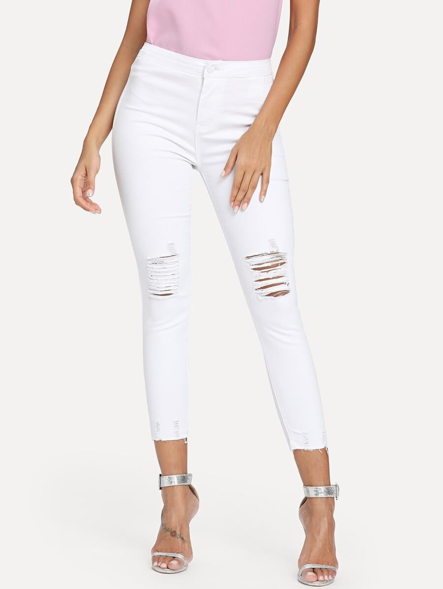 SHEIN Ripped Knee Raw Hem Jeans | SHEIN