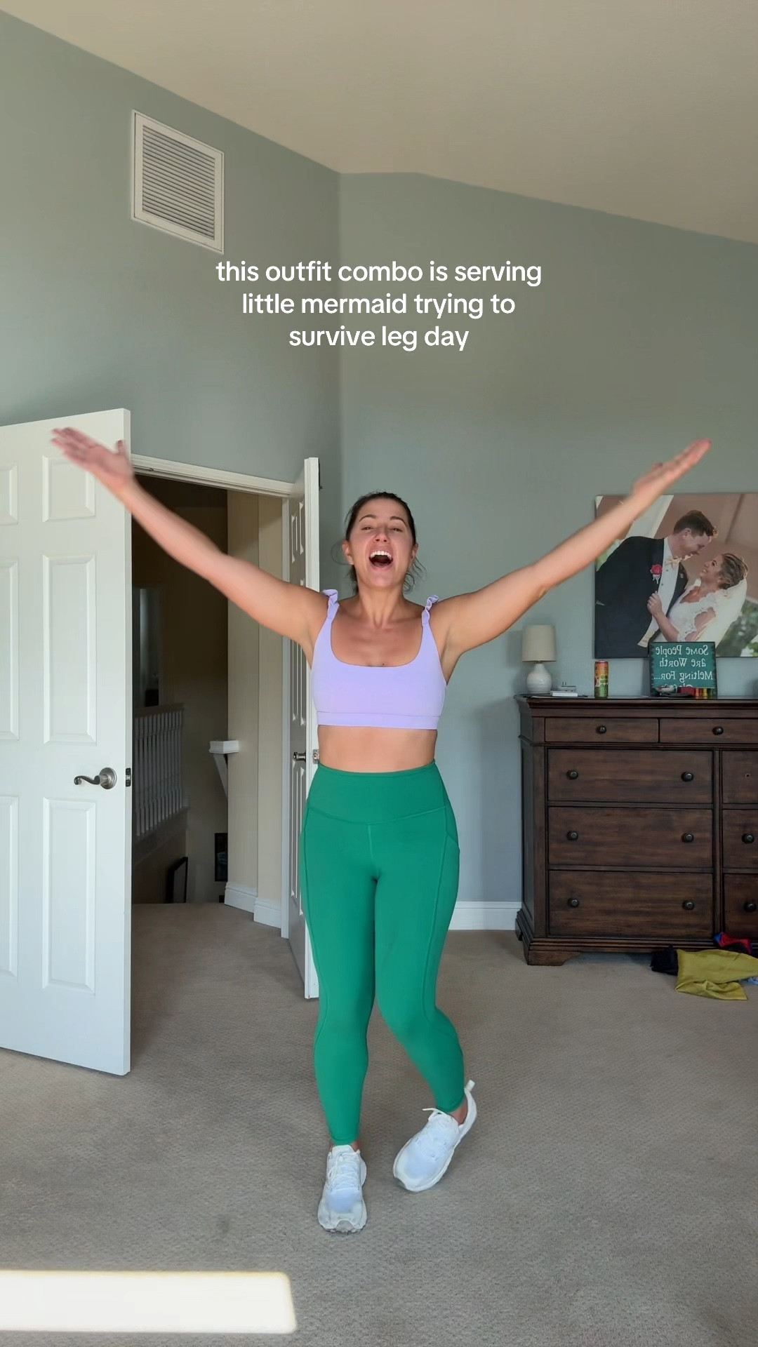 channeling my inner ariel while i survive leg day at the gym 🧜🏻‍♀️ these lululemon align pants in the prettiest green give me all the mermaid tail energy, and this lavender ruffle bra feels straight out of a seashell. together they make me feel cute and strong… even if i’m just trying to finish squats without crying.

wearing medium in top
size 8 in leggings 
150 pounds, 5’ 3"

lululemon align leggings, green lululemon pants, lululemon align high rise pant, popflex romance ruffle bra, lavender sports bra, mermaid inspired outfit, little mermaid gym outfit, girly activewear, cute workout clothes for moms, colorful athleisure set, comfortable leggings, buttery soft leggings, ariel inspired athleisure, gym outfit inspo

#LTKFamily #LTKActive #LTKKids