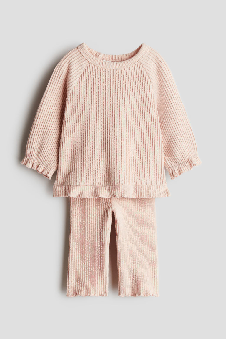 H & M - 2-piece Wavy-Ribbed Cotton Set - Orange | H&M (US + CA)